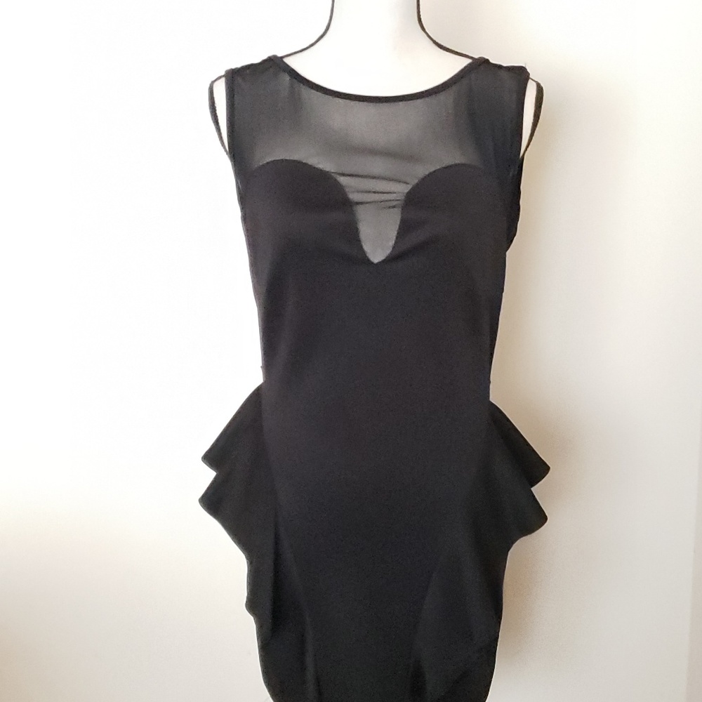 Sleeveless Black Spandex Peplum Mini Dress